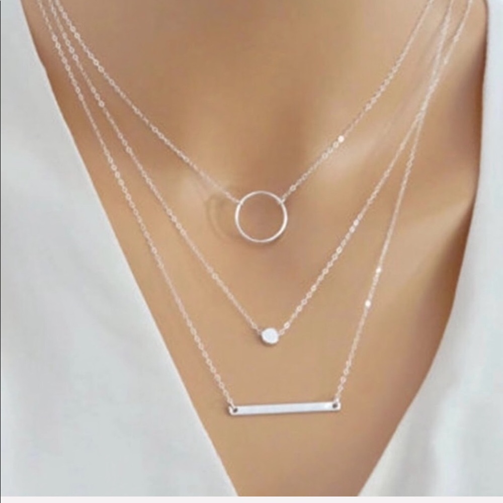 Three Layers Bar Silver Color with Circle choker